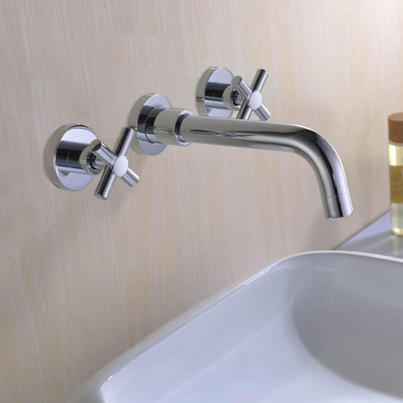 sumerain Wall Mount Bathroom Faucet,Cross 2-Handle in Modern Chrome Finish,Rough-in Valve Included - Image 4